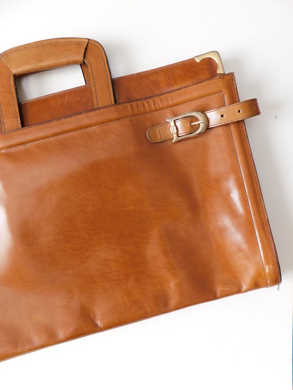 vintage leather attaché \ caramel leather portfolio \… Gem