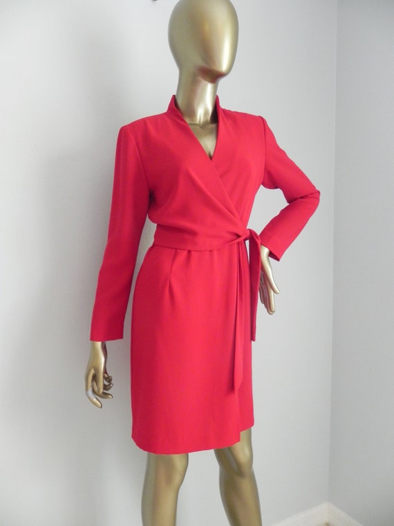 vintage red wrap dress \ fire engine red wow! \ o… - image 10