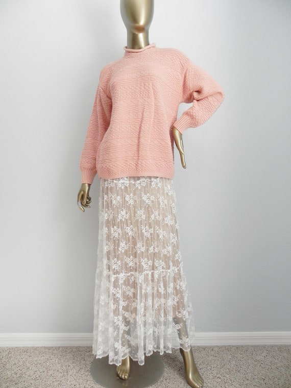 vintage salmon pink ribbed sweater \ peach knit p… - image 10