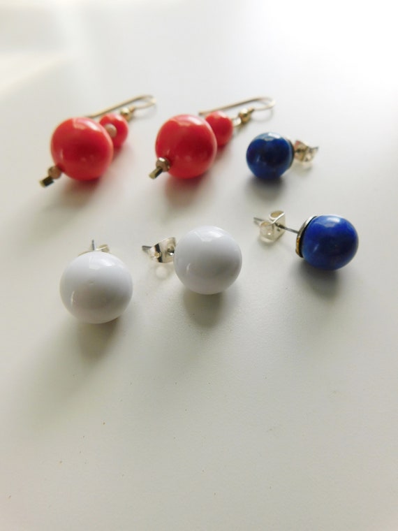 Vintage Red White & Blue earrings trio \ fun grou… - image 3