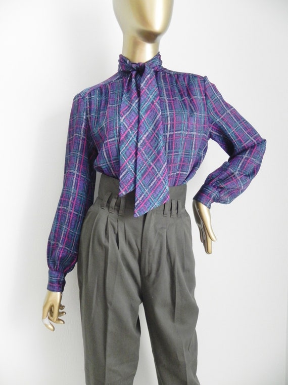 vintage purple striped blouse \ pussy bow 'secret… - image 1