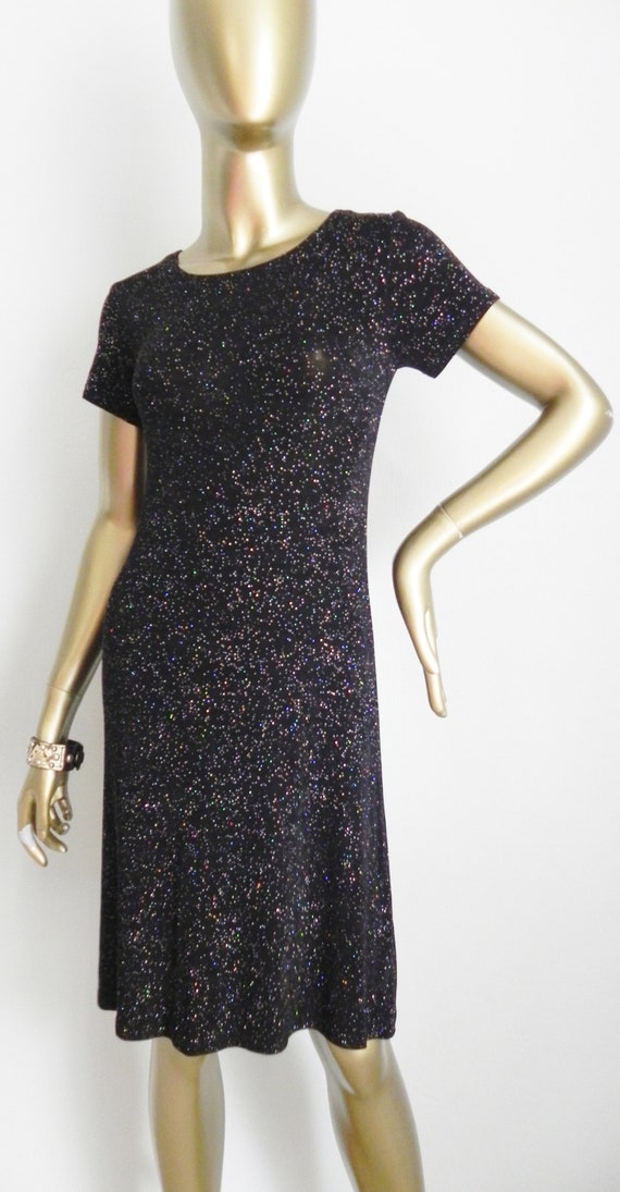 vintage black sparkling stretch dress \ rainbow g… - image 10