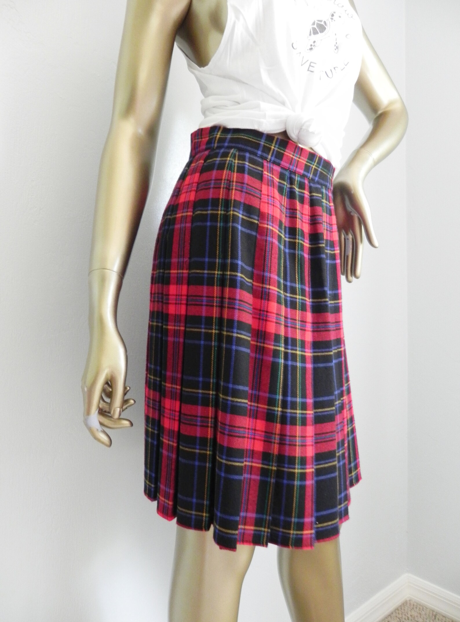 Vintage Red & Black Plaid Midi Skirt Pleated Schoolgirl Skirt Tartan Check Skirt Etsy