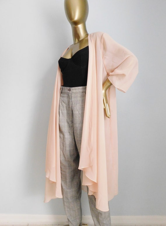 vintage pink chiffon duster \ long sheer evening … - image 3