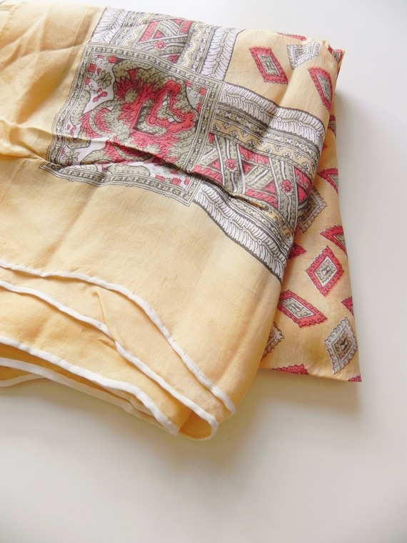 vintage yellow silk scarf \ geometric print squar… - image 10