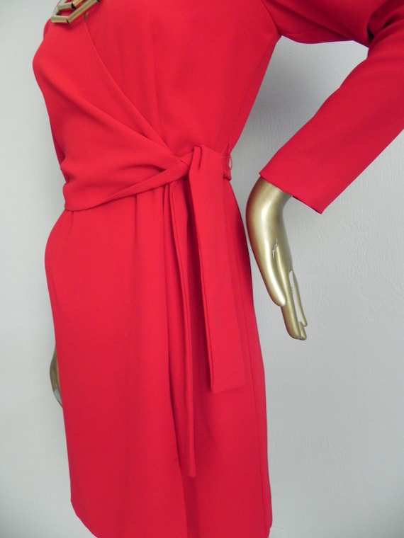 vintage red wrap dress \ fire engine red wow! \ o… - image 8
