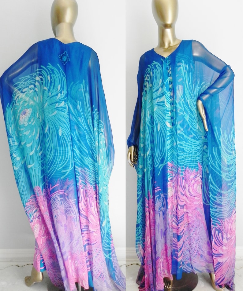 vintage Hanae Mori silk sheath dress chiffon cape gown designer artifact image 2