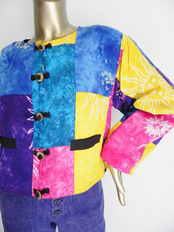 vintage colorful patchwork jacket \ lightweight j… - image 4