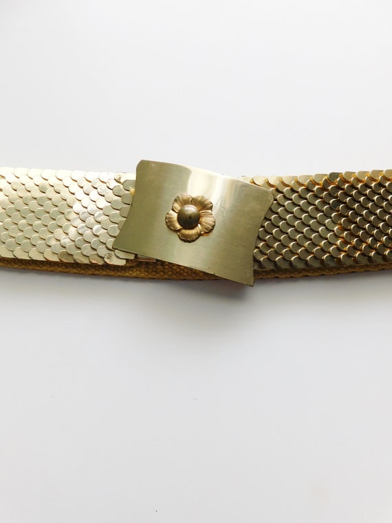 vintage gold metal scales belt \ metal stretch be… - image 10