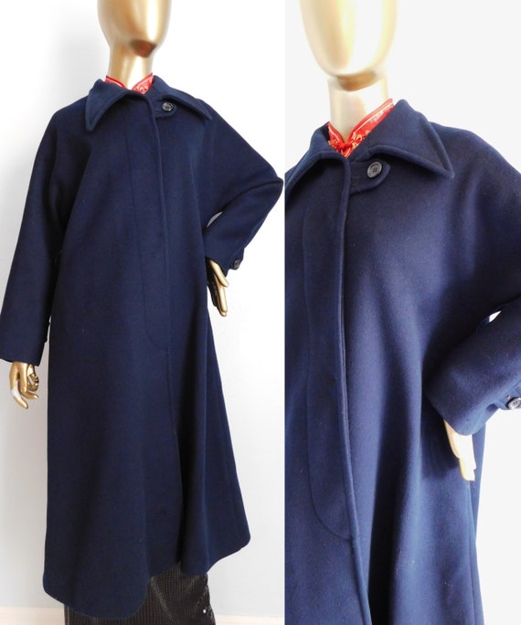 vintage navy blue wool overcoat \ man's winter ov… - image 1