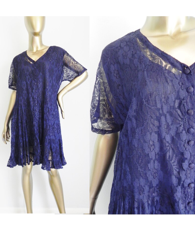 vintage blue lace layered babydoll dress mini dress loose blue frock image 1