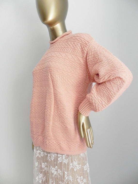 vintage salmon pink ribbed sweater \ peach knit p… - image 3