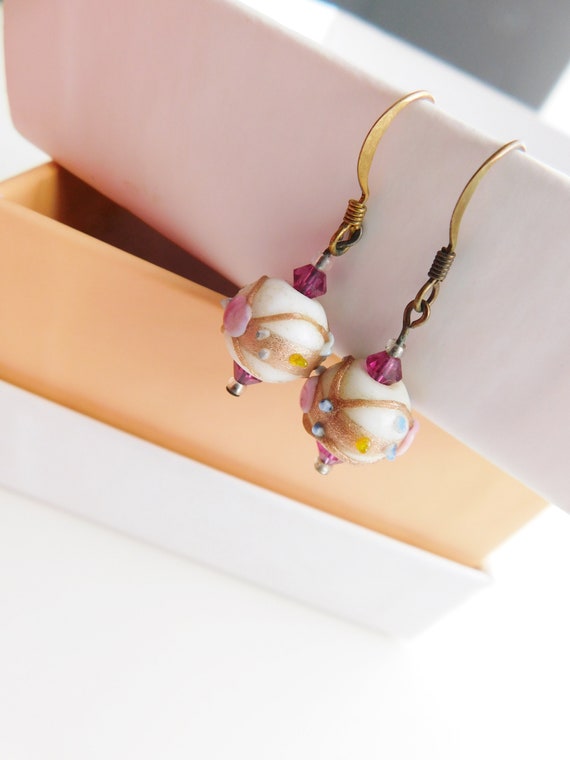 Vintage glass bead earrings \ dainty pretty littl… - image 7