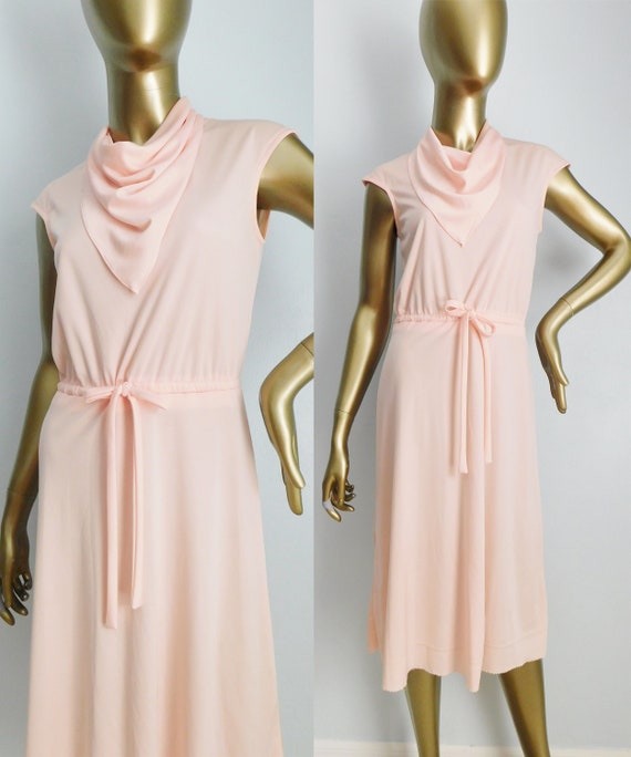 vintage pink jersey dress \ *AS IS* \ raw hem need