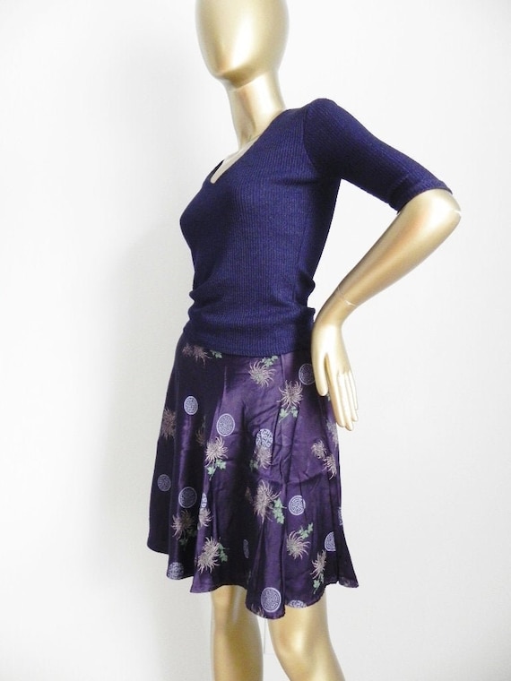 vintage purple satin skater skirt \ Asian style pr