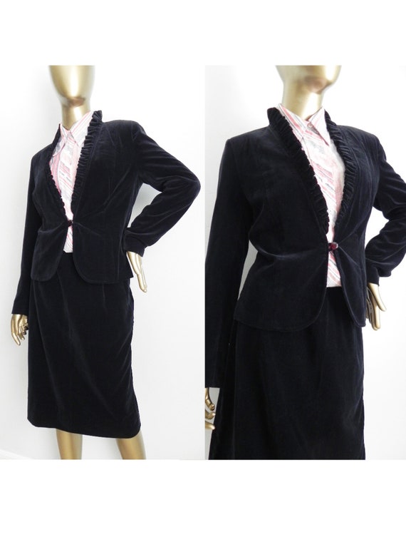 vintage black velvet skirt suit \ skirt and jacket