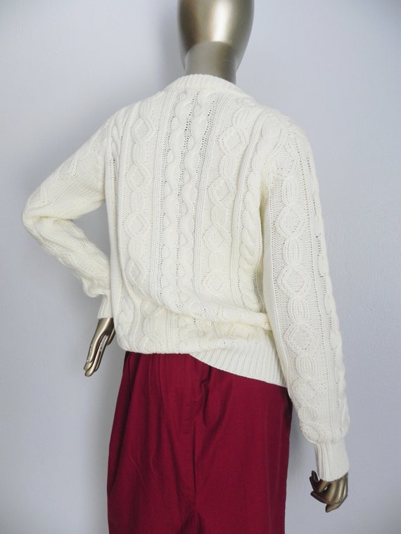 vintage cream knit sweater \ soft acrylic button … - image 4