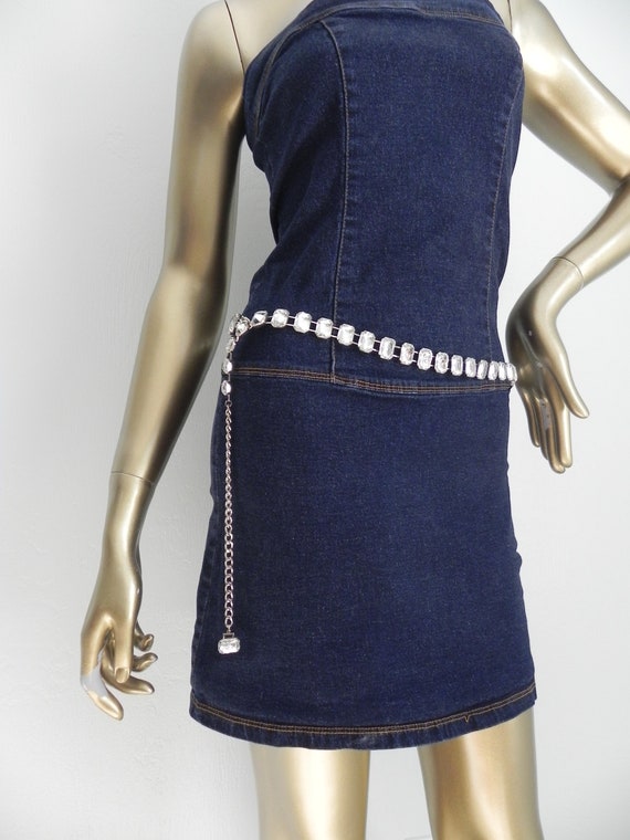 vintage denim tube dress \ stretchy denim \ sleev… - image 10