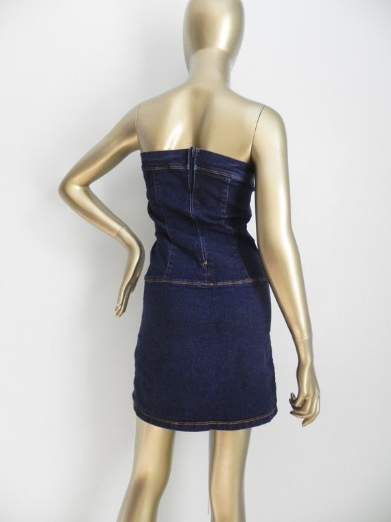 vintage denim tube dress \ stretchy denim \ sleev… - image 8