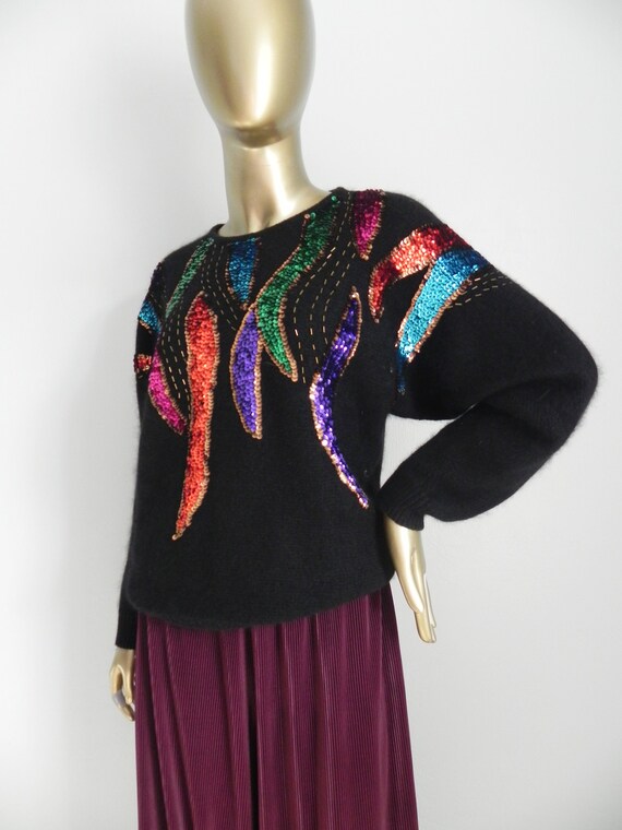 vintage black silk blend knit sweater \ angora pu… - image 2