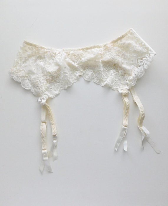 Vintage lingerie suspenders \ garters \ cream lac… - image 1