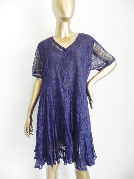 vintage blue lace layered babydoll dress \ mini d… - image 2