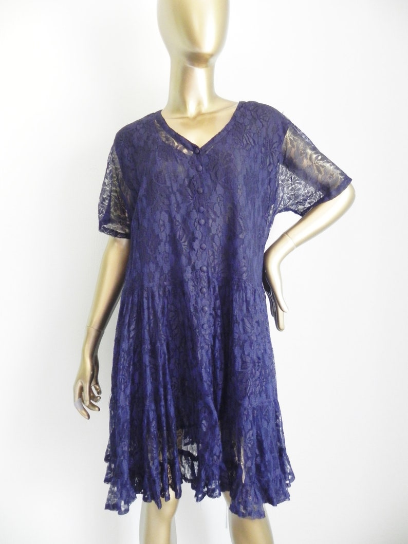 vintage blue lace layered babydoll dress mini dress loose blue frock image 2