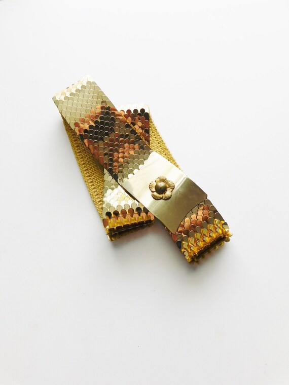 vintage gold metal scales belt \ metal stretch be… - image 1