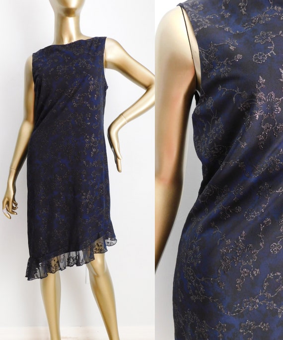 vintage blue & black slip dress \ layered sparklin