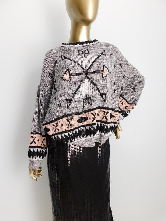 Vintage geometric knit sweater \ baggy pastel swea