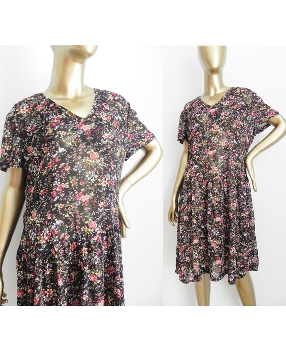 vintage floral semi-sheer dress \ flower mini dres