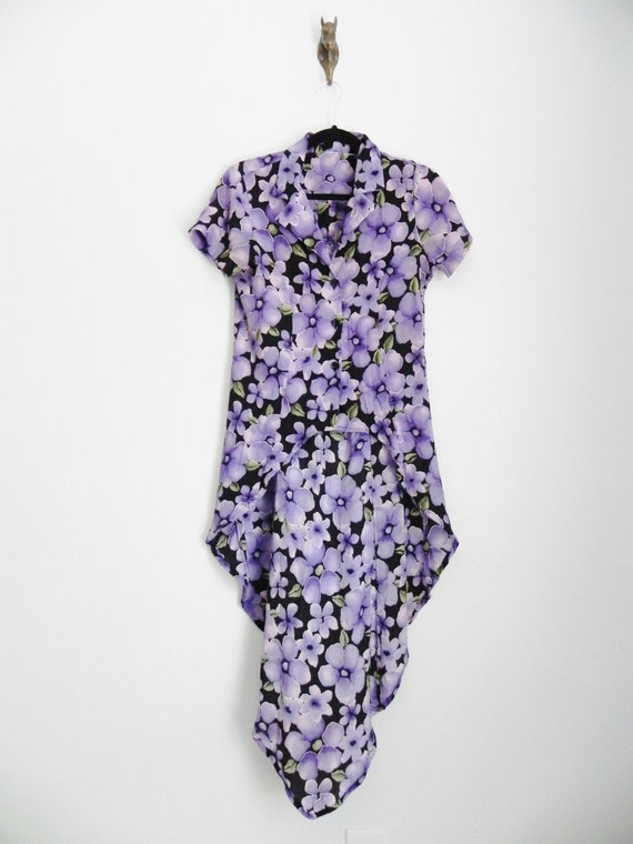 vintage purple floral duster \ fishtail top \ vib… - image 10