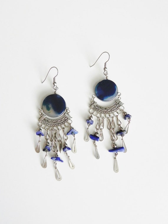 vintage blue stone dangle earrings \ boho earrring