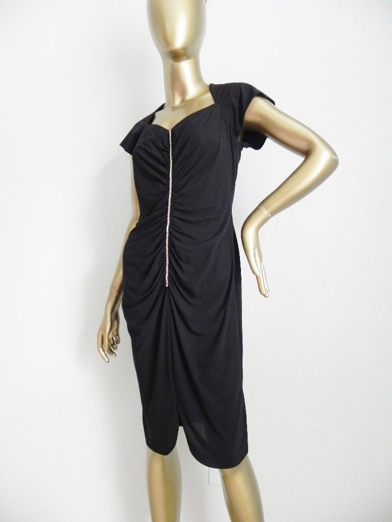 Vintage slinky black cocktail dress ruched dress | Etsy