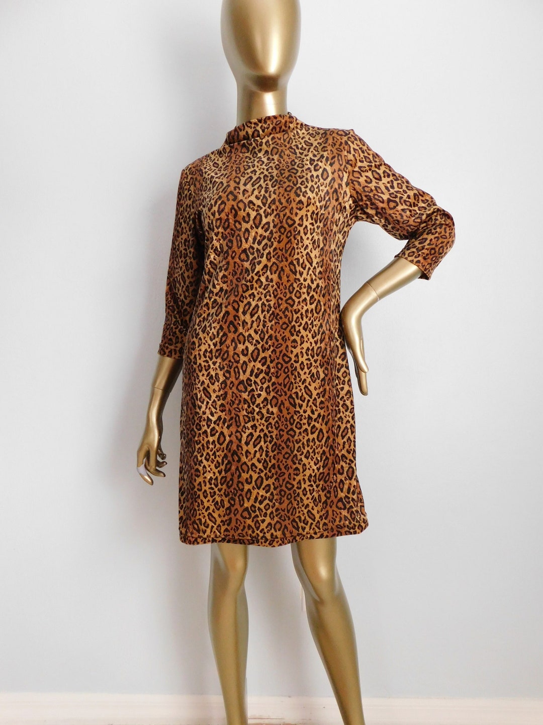 Vintage Cheetah Print Mini Dress Soft Pullover Dress Animal Print ...