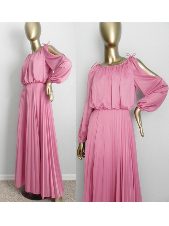 vintage dusty rose pleated gown \ cold shoulder po