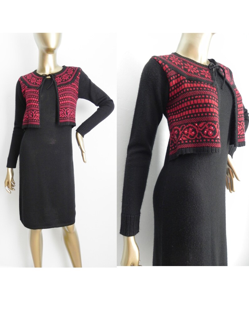 red and black sweater dress