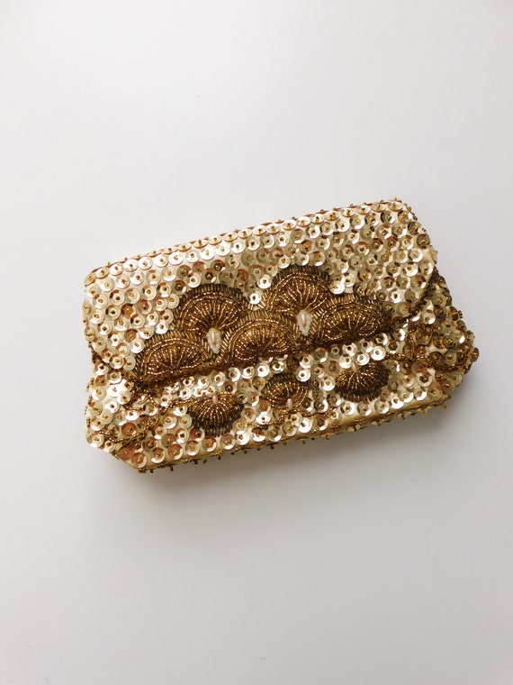 Vintage golden sequin bag \ little purse \ small s