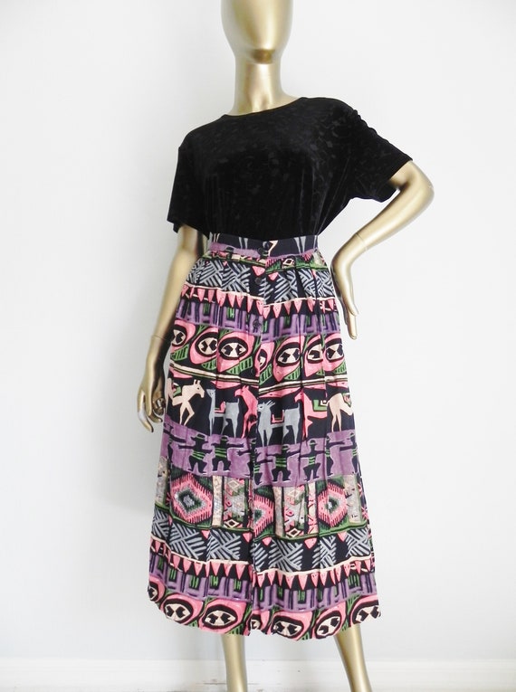 vintage abstract print midi skirt \ tribal print a