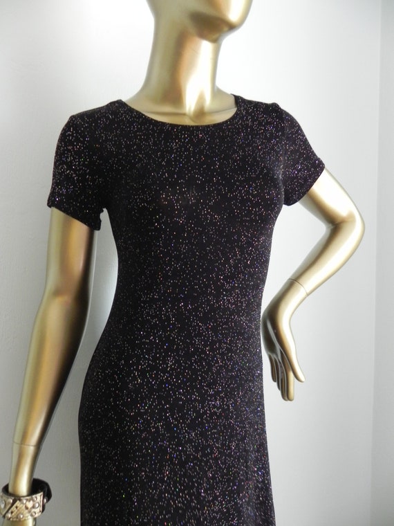 vintage black sparkling stretch dress \ rainbow g… - image 7