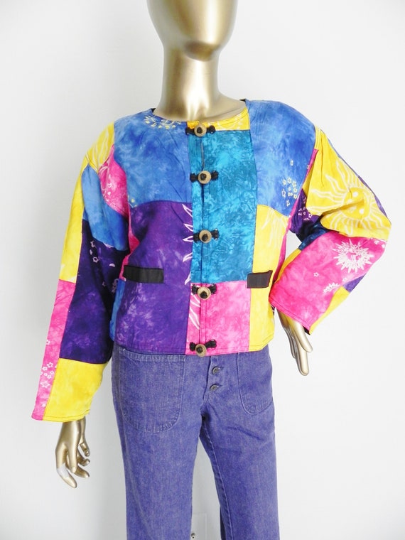 vintage colorful patchwork jacket \ lightweight j… - image 1