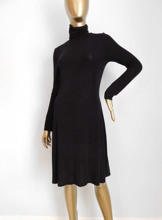 vintage black nylon dress \ turtleneck dress \ bla
