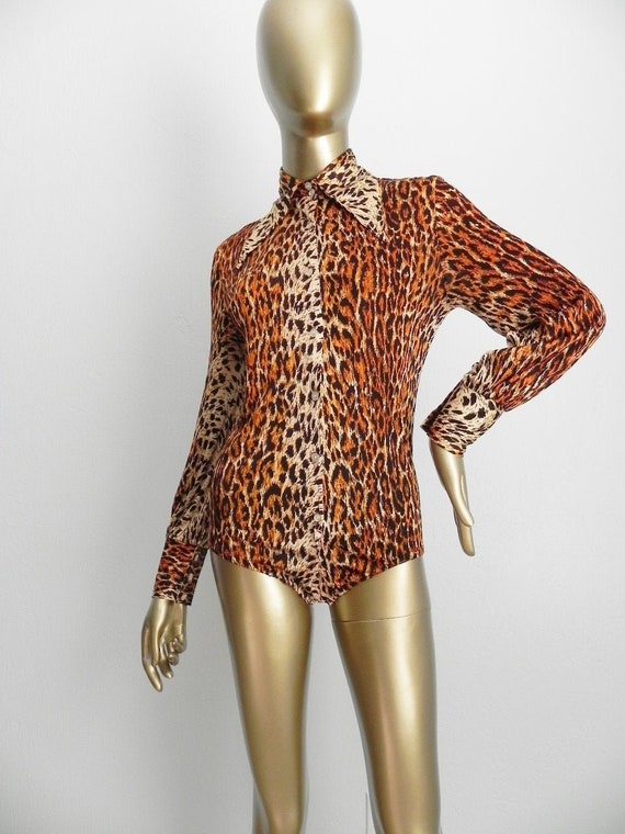 vintage animal print bodysuit \ 70's cheetah blous