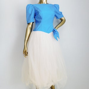 vintage handmade tulle dress \ princess dress \ light blue & white ball dress