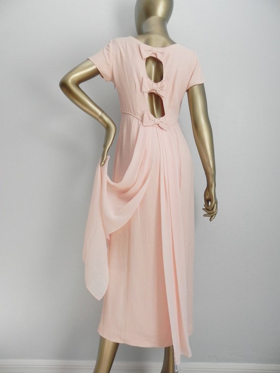 vintage pink sheath dress \ bows and train \ pret… - image 3