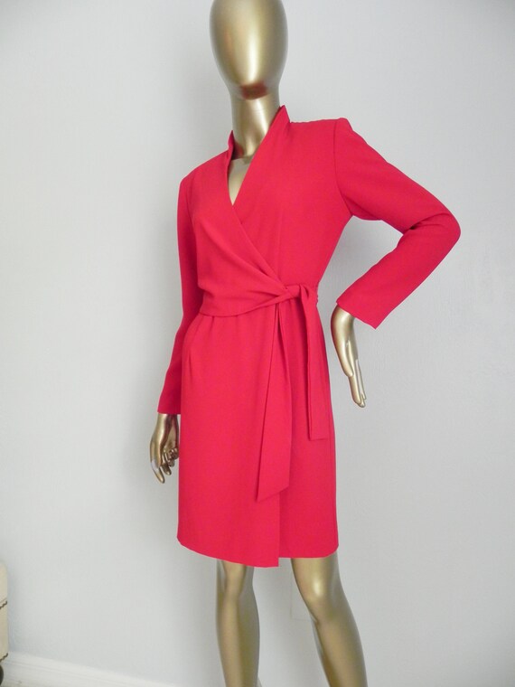 vintage red wrap dress \ fire engine red wow! \ o… - image 9