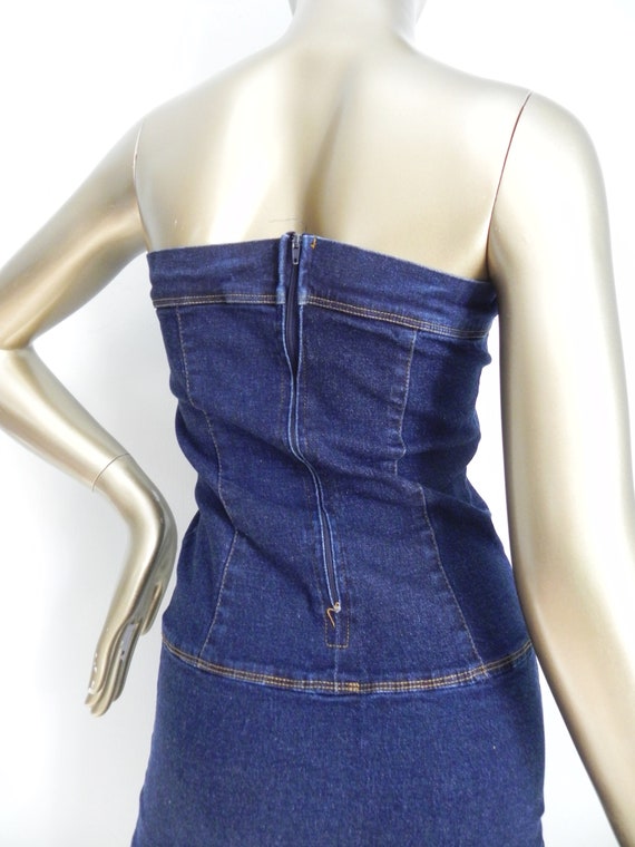 vintage denim tube dress \ stretchy denim \ sleev… - image 7