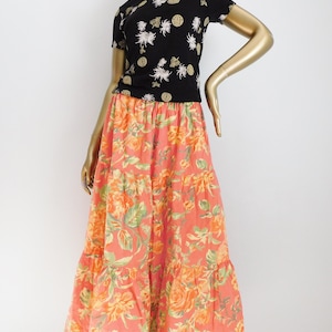vintage orange reversible full skirt \ tiered boho hippie skirt \ layered maxi skirt