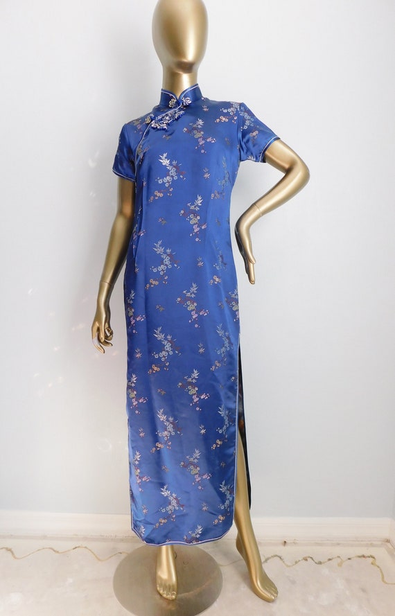 Vintage blue cheongsam \ long Asian dress \ blue b