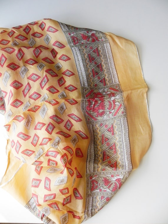 vintage yellow silk scarf \ geometric print squar… - image 3